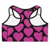 Pink Heart Sports Bra in Black