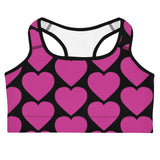 Pink Heart Sports Bra in Black