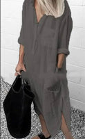 Linen-Like Long Sleeve Summer Dress